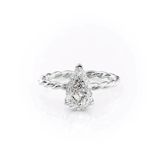 Twisted Shank Hidden Halo Moissanite Pear Cut Engagement Ring