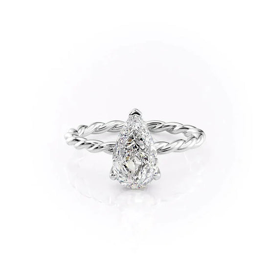 Twisted Shank Hidden Halo Moissanite Pear Cut Engagement Ring