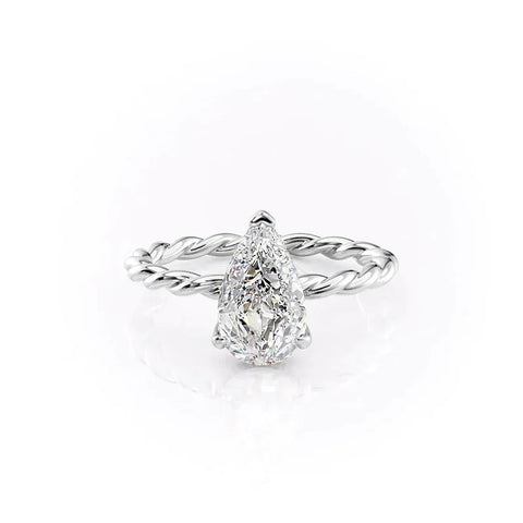 Twisted Shank Hidden Halo Moissanite Pear Cut Engagement Ring
