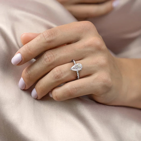Twisted Shank Hidden Halo Moissanite Pear Cut Engagement Ring