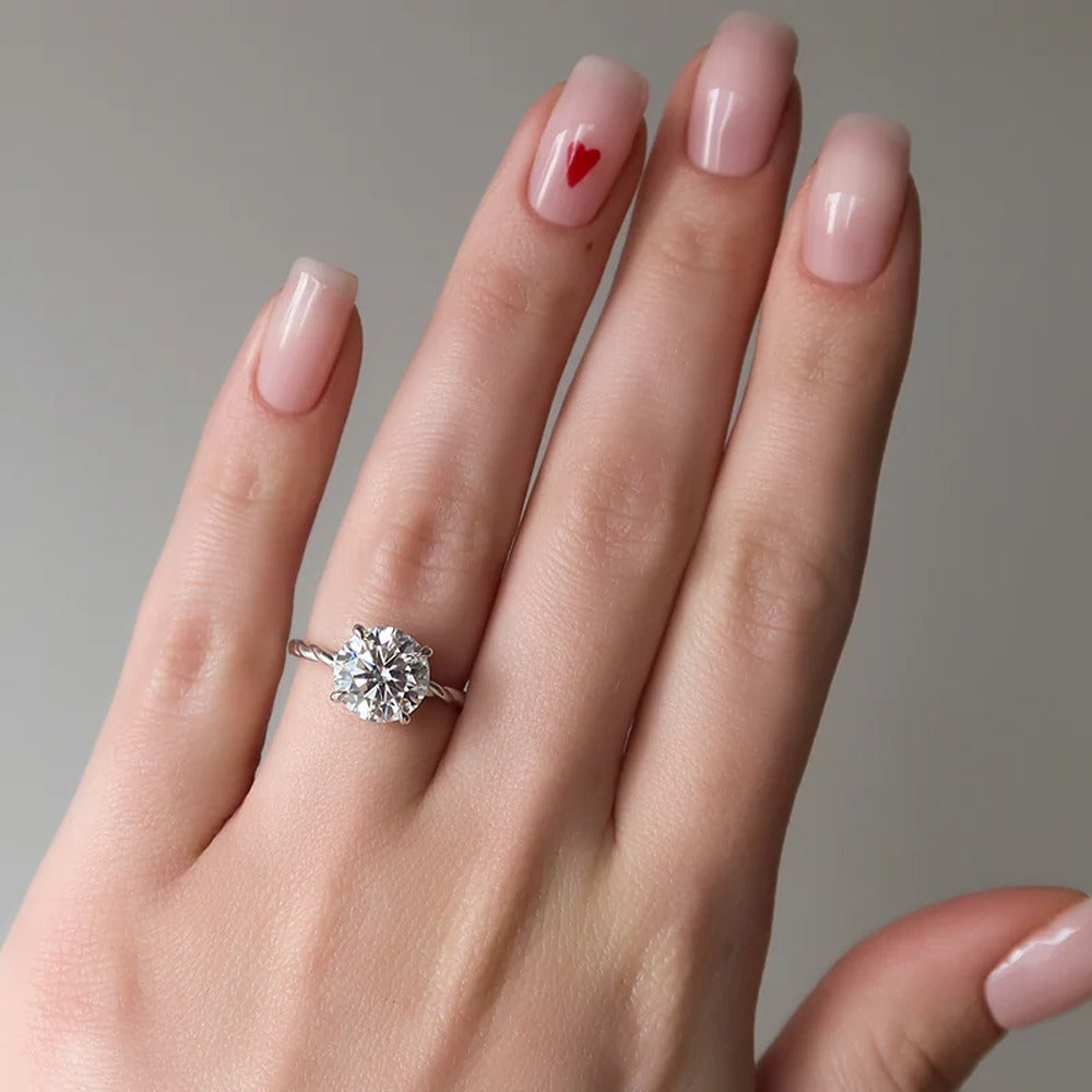 Moissanite Round Cut Twisted Shank Wedding Ring