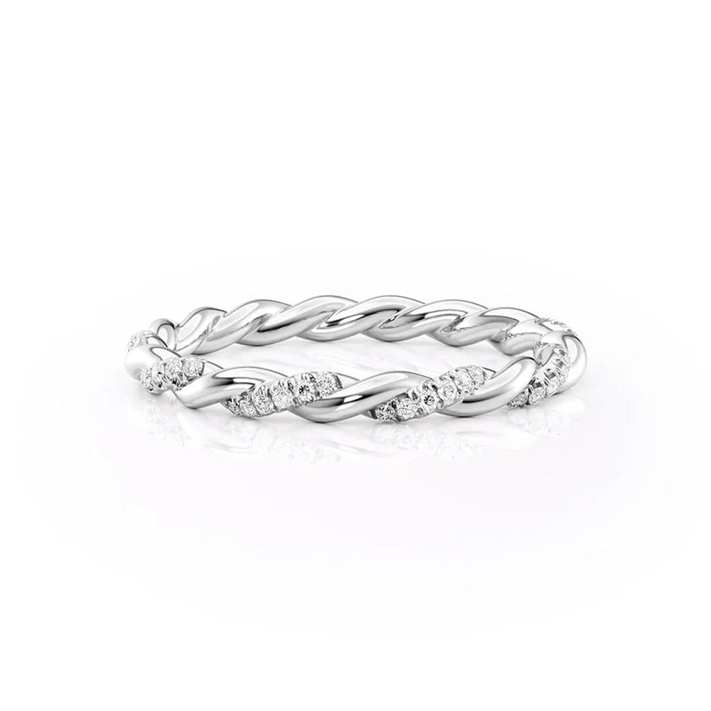925 Sterling Silver Twisted Round Cut Moissanite Wedding Band