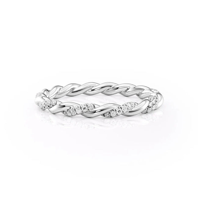 925 Sterling Silver Twisted Round Cut Moissanite Wedding Band