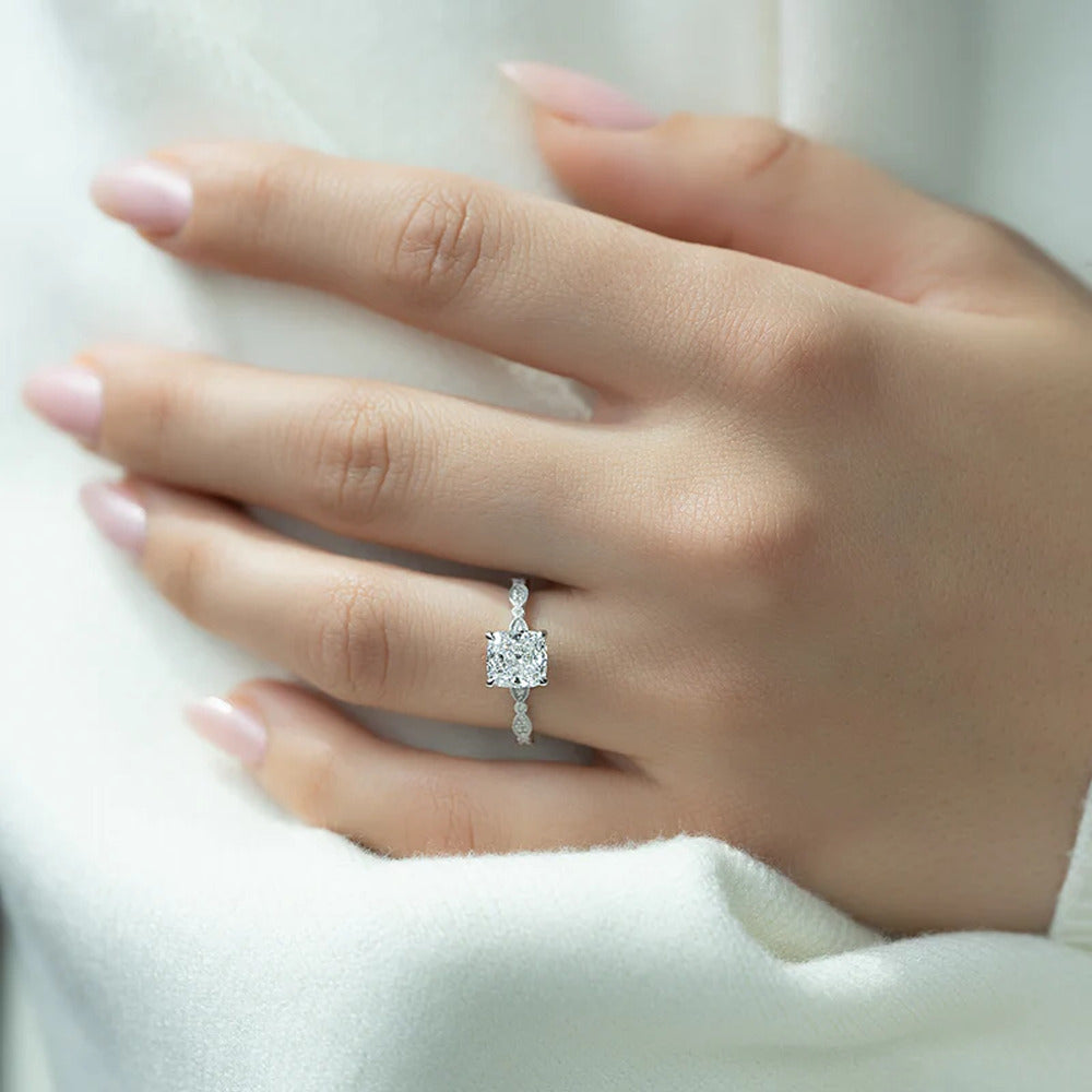 Art Deco Cushion Cut Moissanite Unique Engagement Ring