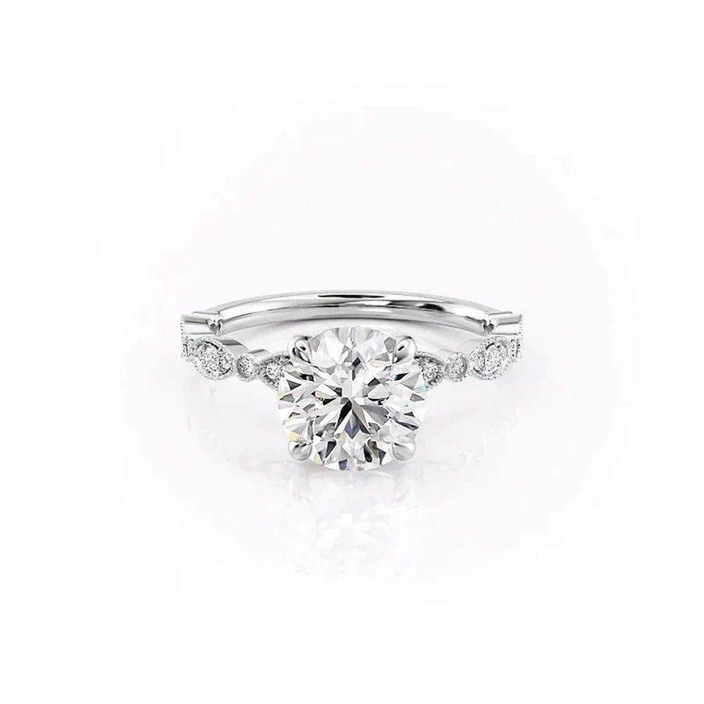 Round Cut Moissanite Side Accent Diamond Ring