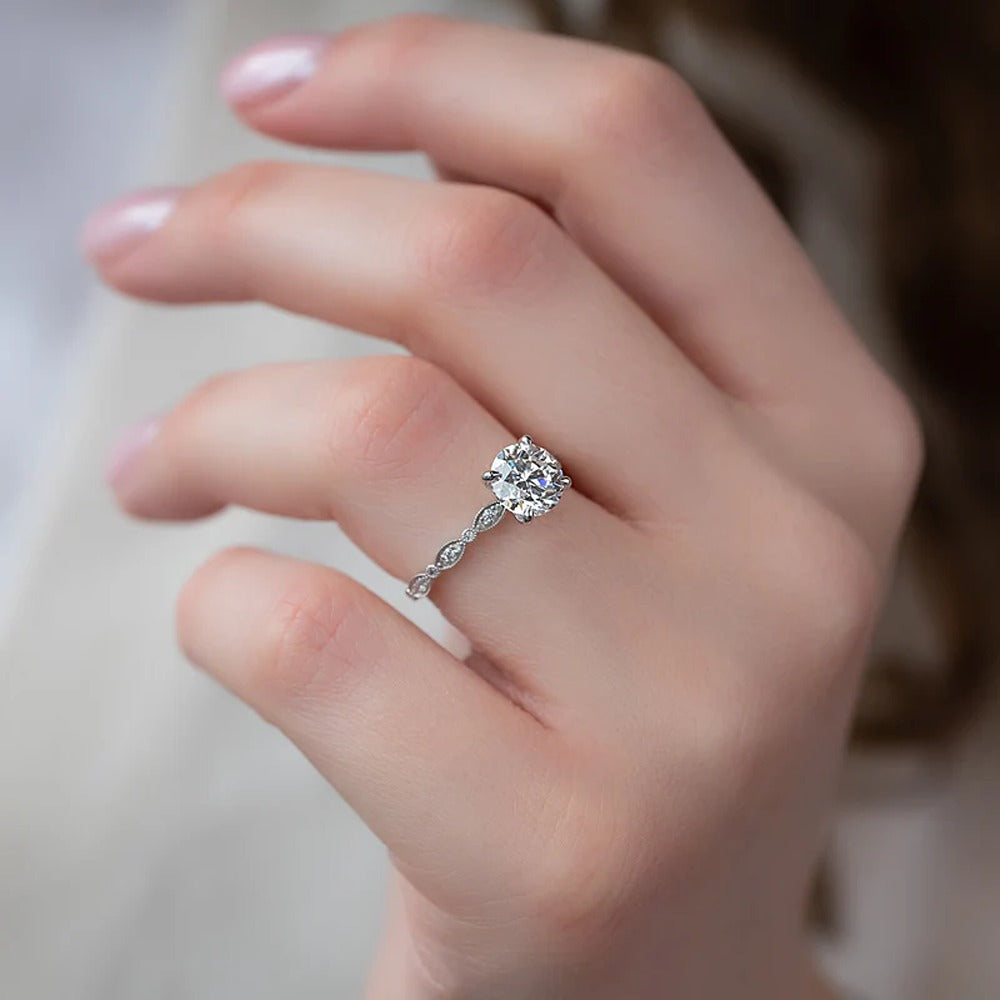 Round Cut Moissanite Side Accent Diamond Ring