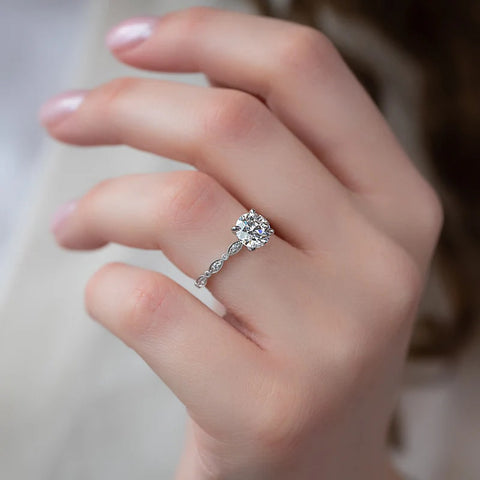 Round Cut Moissanite Side Accent Diamond Ring