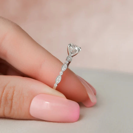 Round Cut Moissanite Side Accent Diamond Ring