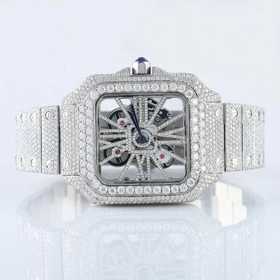 Iced Out Moissanite Skeleton Luxury Wrist Watch For Him