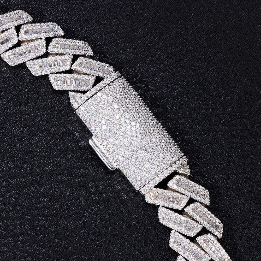 Round & Baguette Moissanite Diamond Cuban