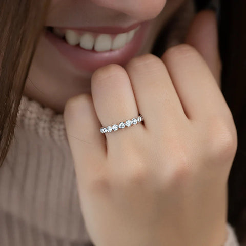 Moissanite Diamond Round Cut Bezel Set Wedding Band