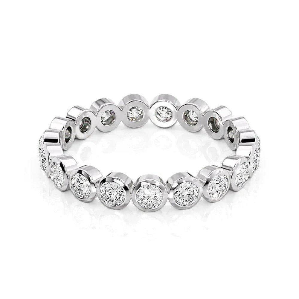 Moissanite Diamond Round Cut Bezel Set Wedding Band