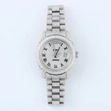 Stainless Steel  Roman Dial Day Date Moissanite Wrist Watch