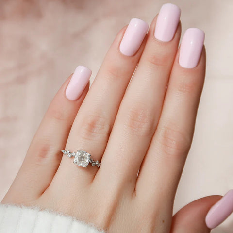 Cushion Cut Moissanite Hidden Halo Wedding Ring