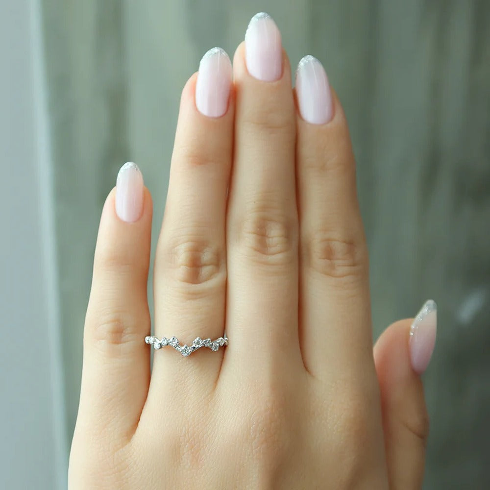 Lab Created Round Cut Chevron Style Wedding Band