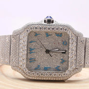 VVS1 Moissanite Blue Arabic Number Dial Iced Out Watch Gift For Men's