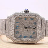 VVS1 Moissanite Blue Arabic Number Dial Iced Out Watch Gift For Men's
