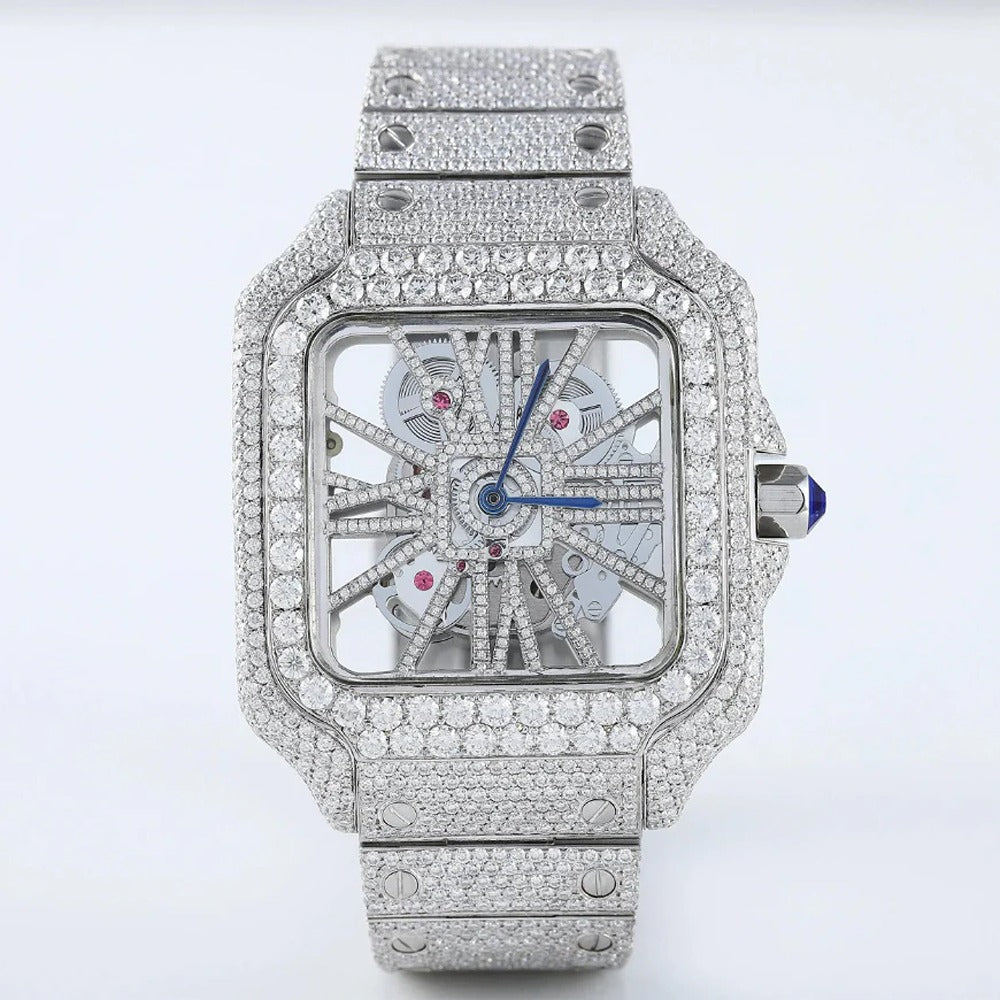 Iced Out Moissanite Skeleton Luxury Wrist Watch For Him