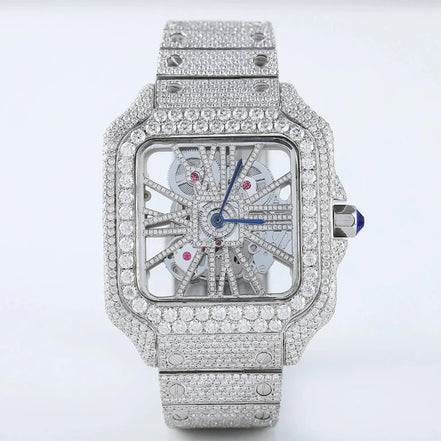 Iced Out Moissanite Skeleton Luxury Wrist Watch For Him