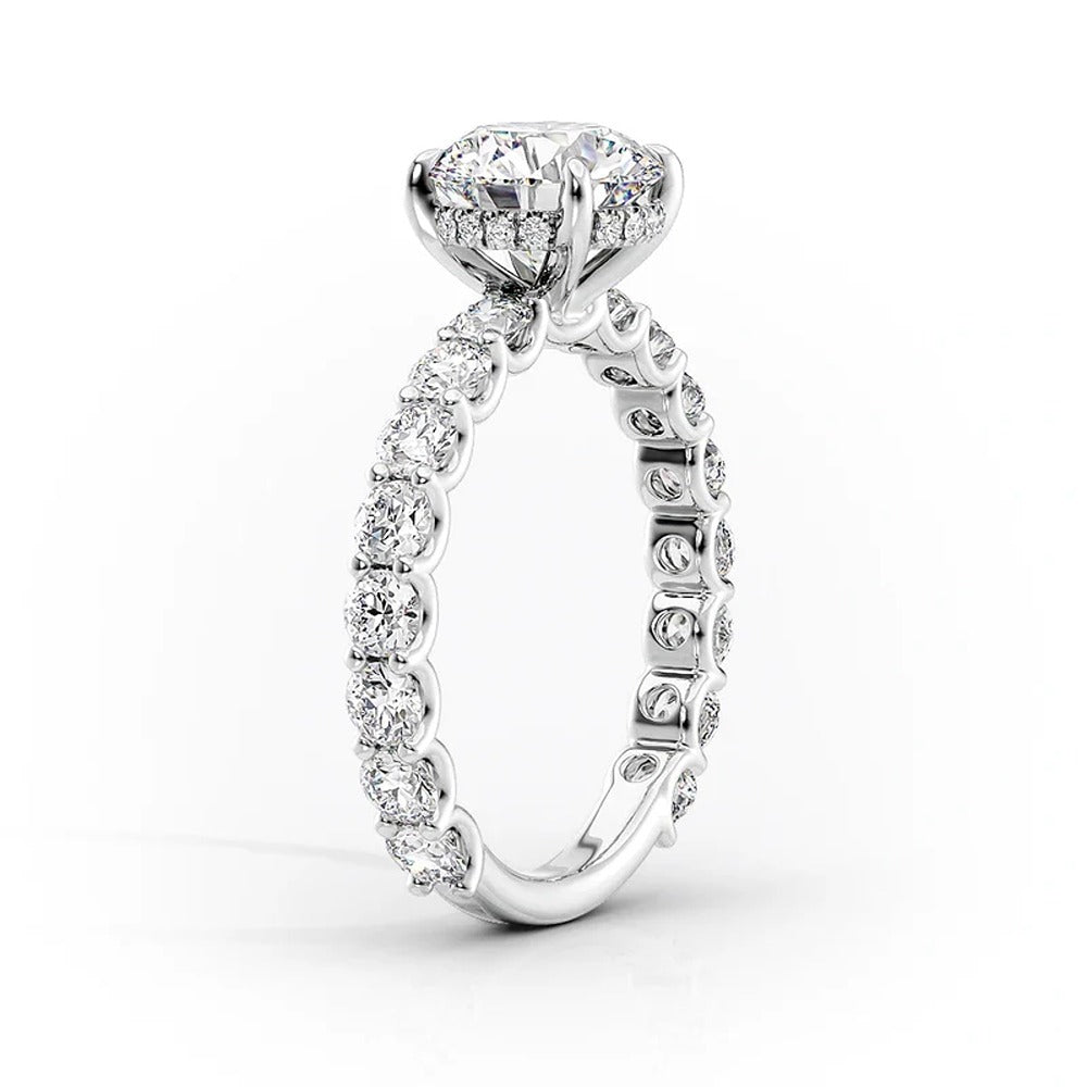 10K White Gold Moissanite Oval Cut Side Accent Diamond Ring