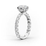 10K White Gold Moissanite Oval Cut Side Accent Diamond Ring