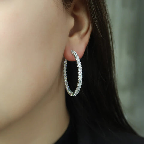 Colorless Moissanite Round Cut Big Hoop Lever Back Earrings