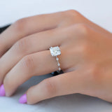 Cushion Cut Hidden Accent D Color Moissanite Wedding Ring