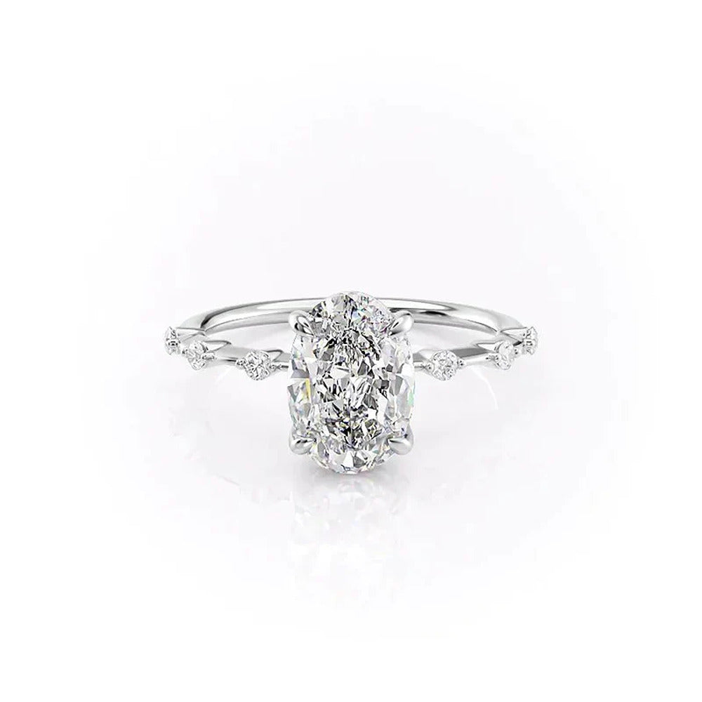 Colorless Moissanite Oval Cut Hidden Accent Engagement Ring