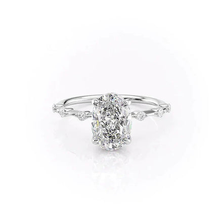 Colorless Moissanite Oval Cut Hidden Accent Engagement Ring