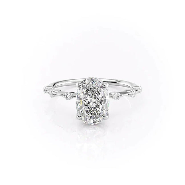 Colorless Moissanite Oval Cut Hidden Accent Engagement Ring