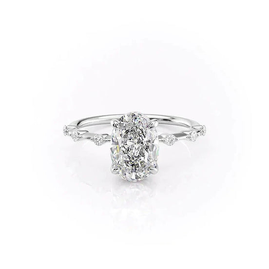Colorless Moissanite Oval Cut Hidden Accent Engagement Ring