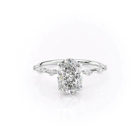 Colorless Moissanite Oval Cut Hidden Accent Engagement Ring