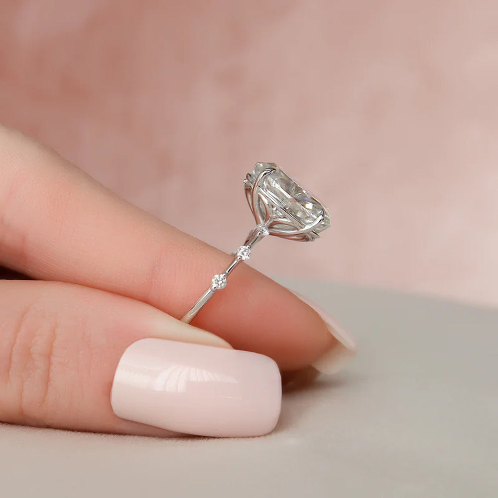 Colorless Moissanite Oval Cut Hidden Accent Engagement Ring