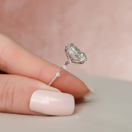 Colorless Moissanite Oval Cut Hidden Accent Engagement Ring