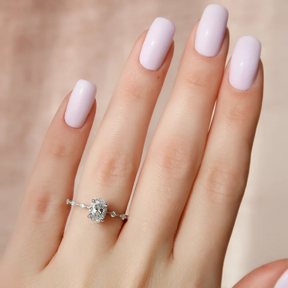 Colorless Moissanite Oval Cut Hidden Accent Engagement Ring