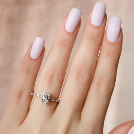 Colorless Moissanite Oval Cut Hidden Accent Engagement Ring