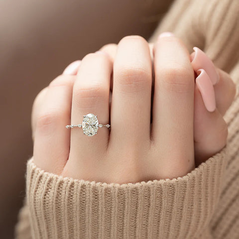 Colorless Moissanite Oval Cut Hidden Accent Engagement Ring