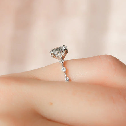 Colorless Moissanite Oval Cut Hidden Accent Engagement Ring