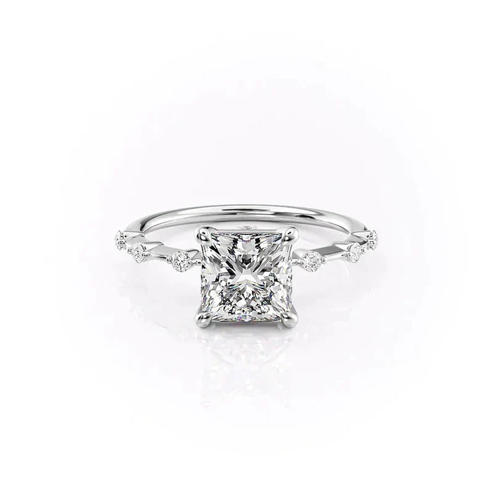 VVS1 Clarity Moissanite Princess Cut Hidden Accent Engagement Ring