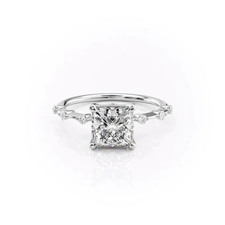 VVS1 Clarity Moissanite Princess Cut Hidden Accent Engagement Ring