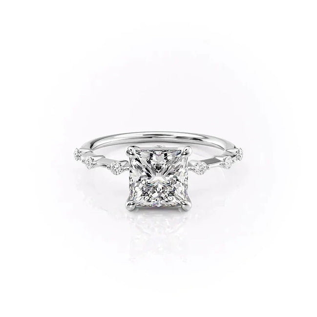 VVS1 Clarity Moissanite Princess Cut Hidden Accent Engagement Ring