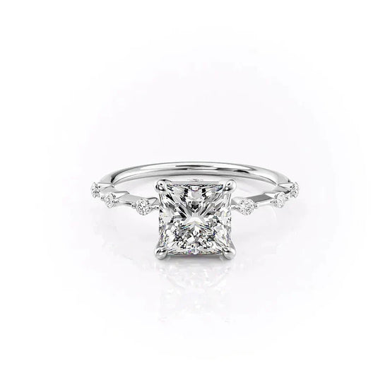 VVS1 Clarity Moissanite Princess Cut Hidden Accent Engagement Ring