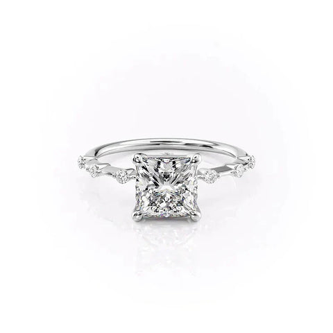 VVS1 Clarity Moissanite Princess Cut Hidden Accent Engagement Ring