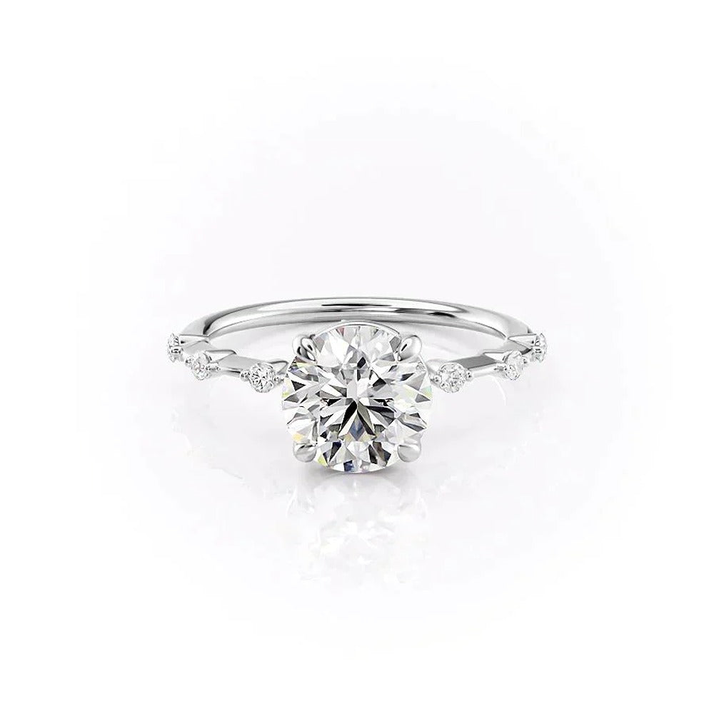 Hidden Accent Round Cut Moissanite  Wedding Proposal Ring