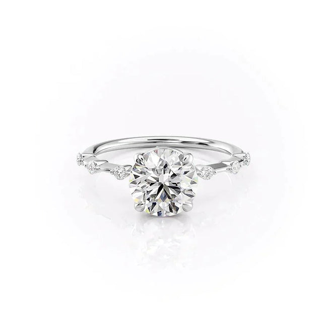 Hidden Accent Round Cut Moissanite  Wedding Proposal Ring