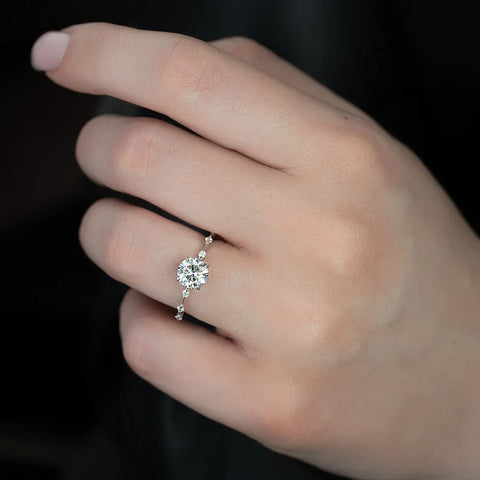 Hidden Accent Round Cut Moissanite  Wedding Proposal Ring