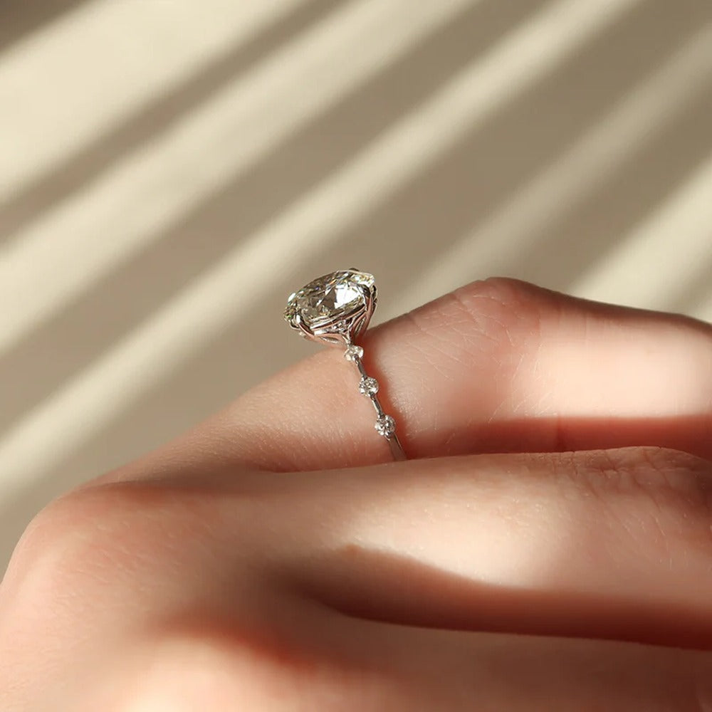 Hidden Accent Round Cut Moissanite  Wedding Proposal Ring