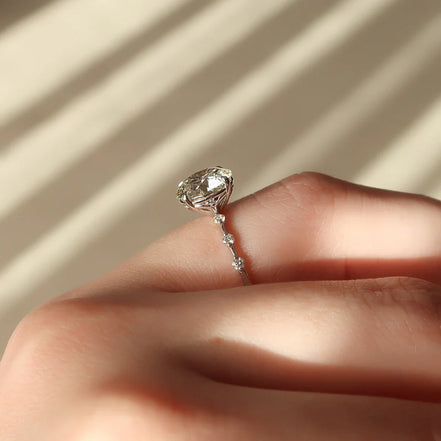 Hidden Accent Round Cut Moissanite  Wedding Proposal Ring