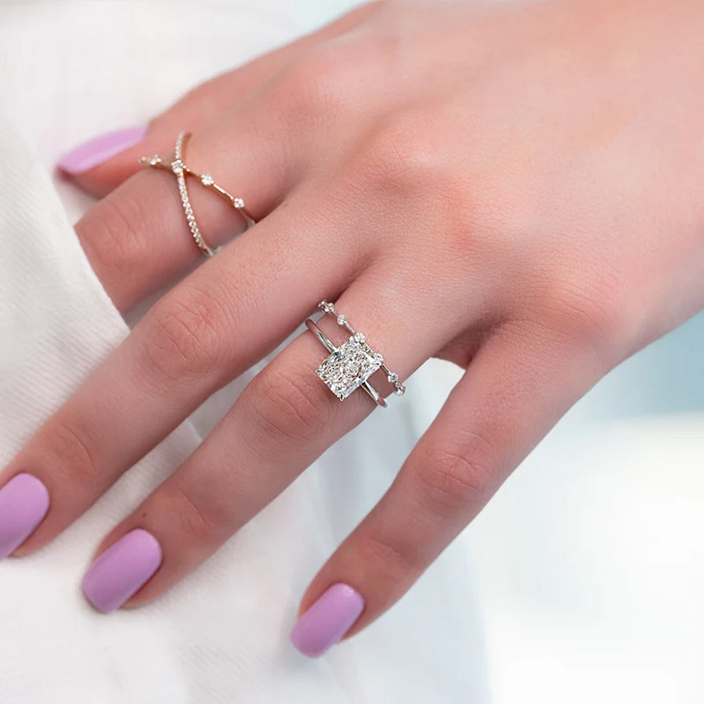 Moissanite Round Cut Half Eternity Wedding Band
