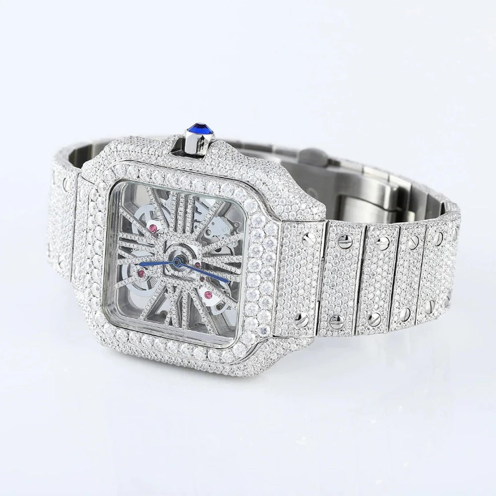 Iced Out Moissanite Skeleton Luxury Wrist Watch For Him